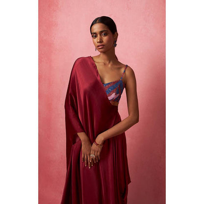 Vedika M Red Solid Dyed Draped Maxi Dress