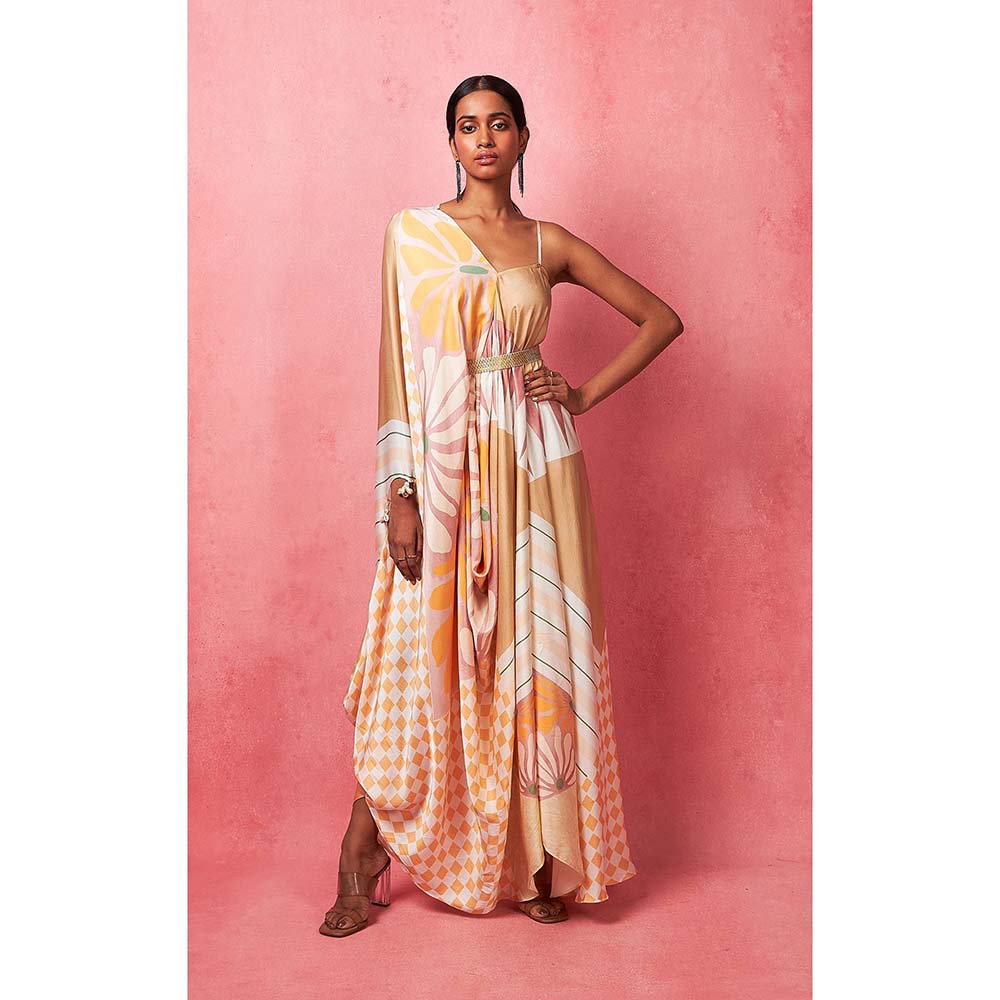 Vedika M Multi-Color One Shoulder Drape Maxi Dress (Set of 2)