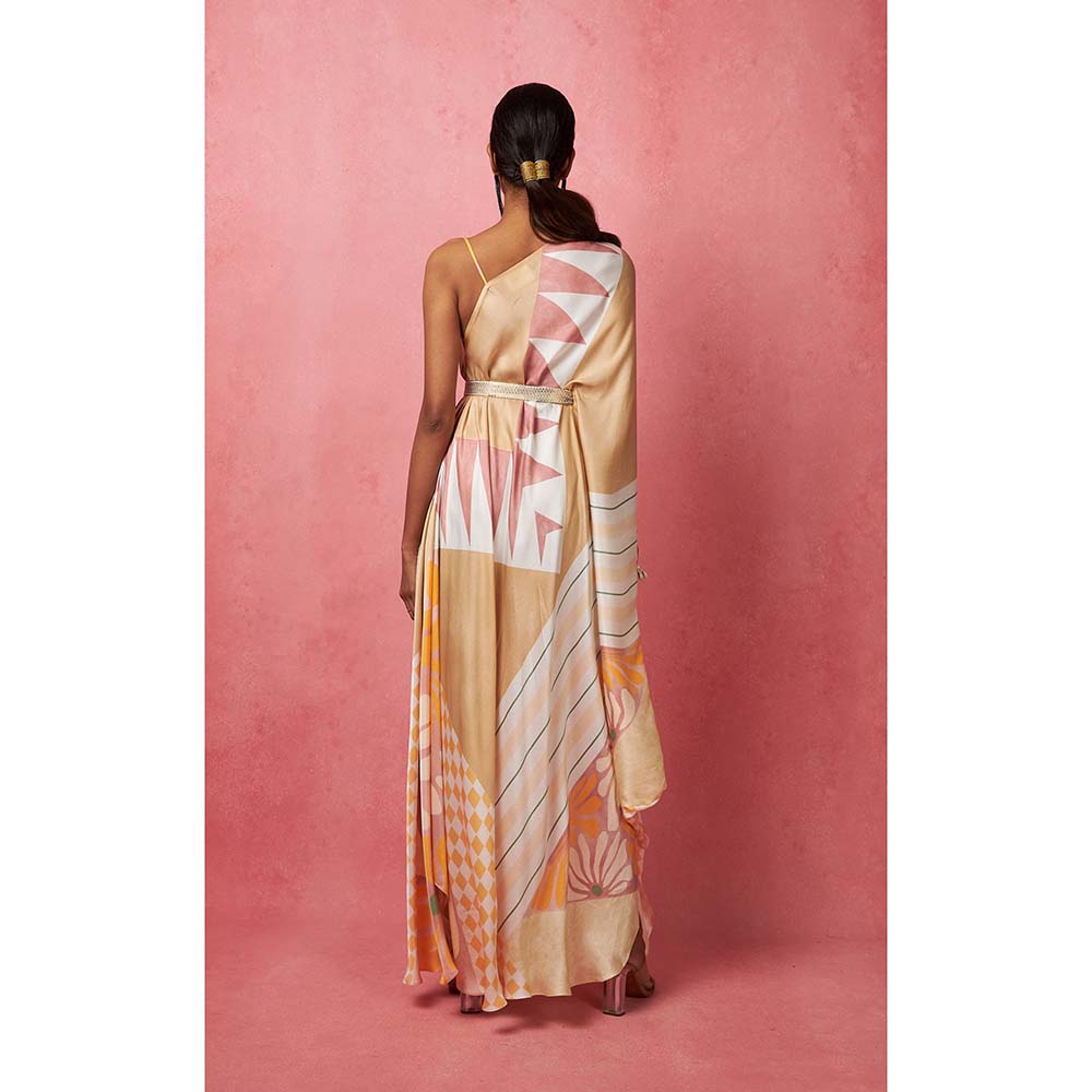 Vedika M Multi-Color One Shoulder Drape Maxi Dress (Set of 2)