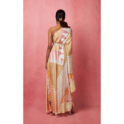 Vedika M Multi-Color One Shoulder Drape Maxi Dress (Set of 2)