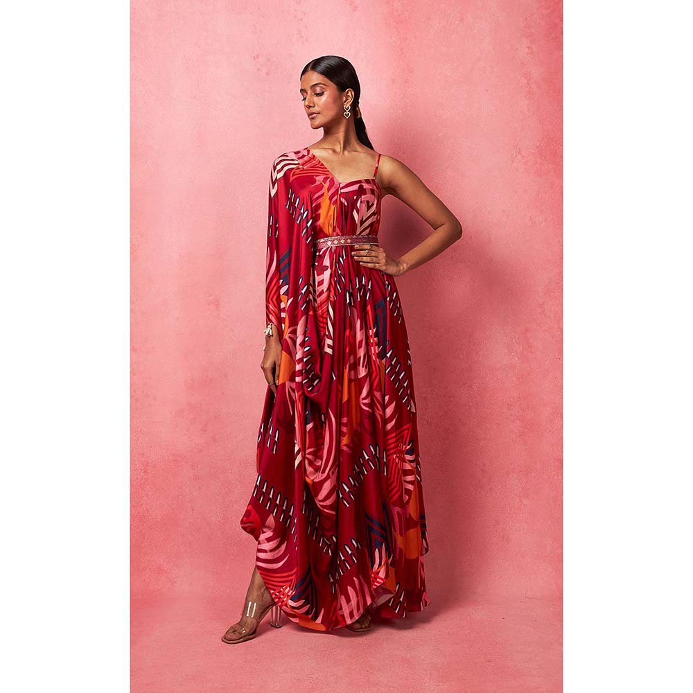 Vedika M Multi-Color One Shoulder Drape Maxi Dress (Set of 2)