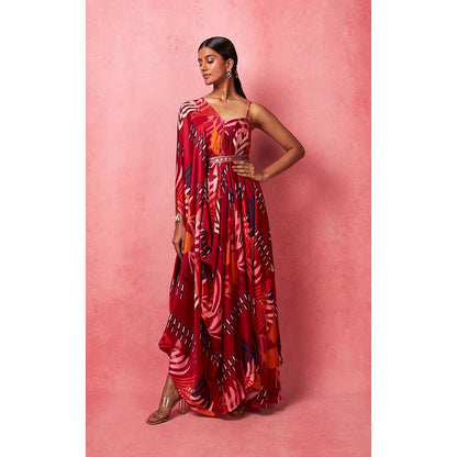 Vedika M Multi-Color One Shoulder Drape Maxi Dress (Set of 2)
