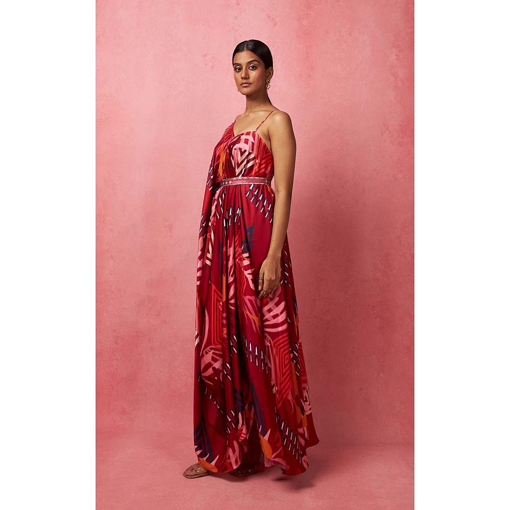 Vedika M Multi-Color One Shoulder Drape Maxi Dress (Set of 2)