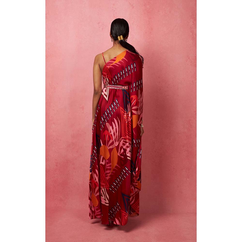Vedika M Multi-Color One Shoulder Drape Maxi Dress (Set of 2)
