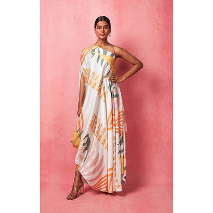 Vedika M Multi-Color One Shoulder Drape Maxi Dress (Set of 2)
