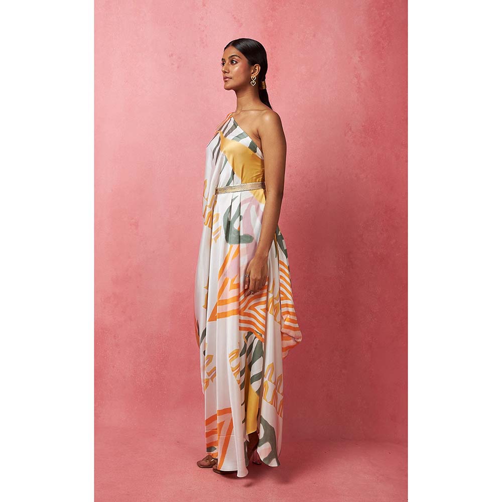 Vedika M Multi-Color One Shoulder Drape Maxi Dress (Set of 2)
