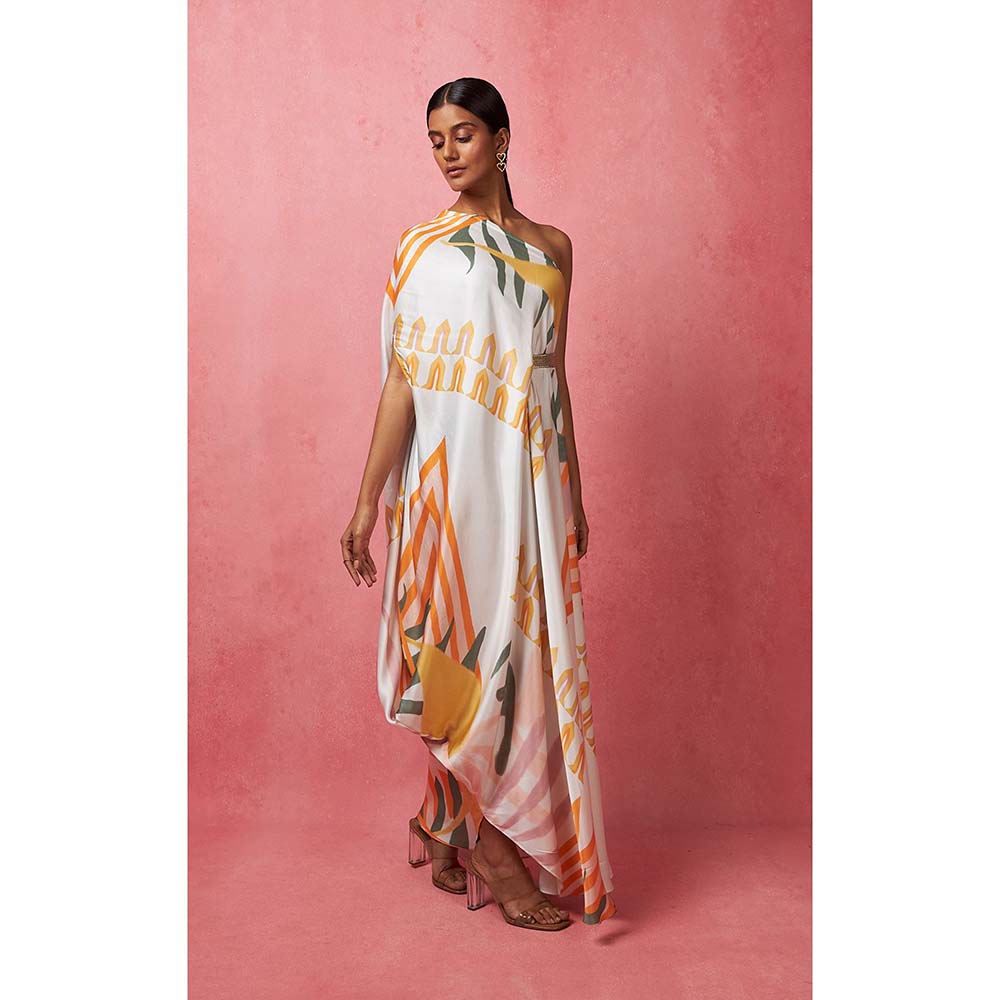 Vedika M Multi-Color One Shoulder Drape Maxi Dress (Set of 2)