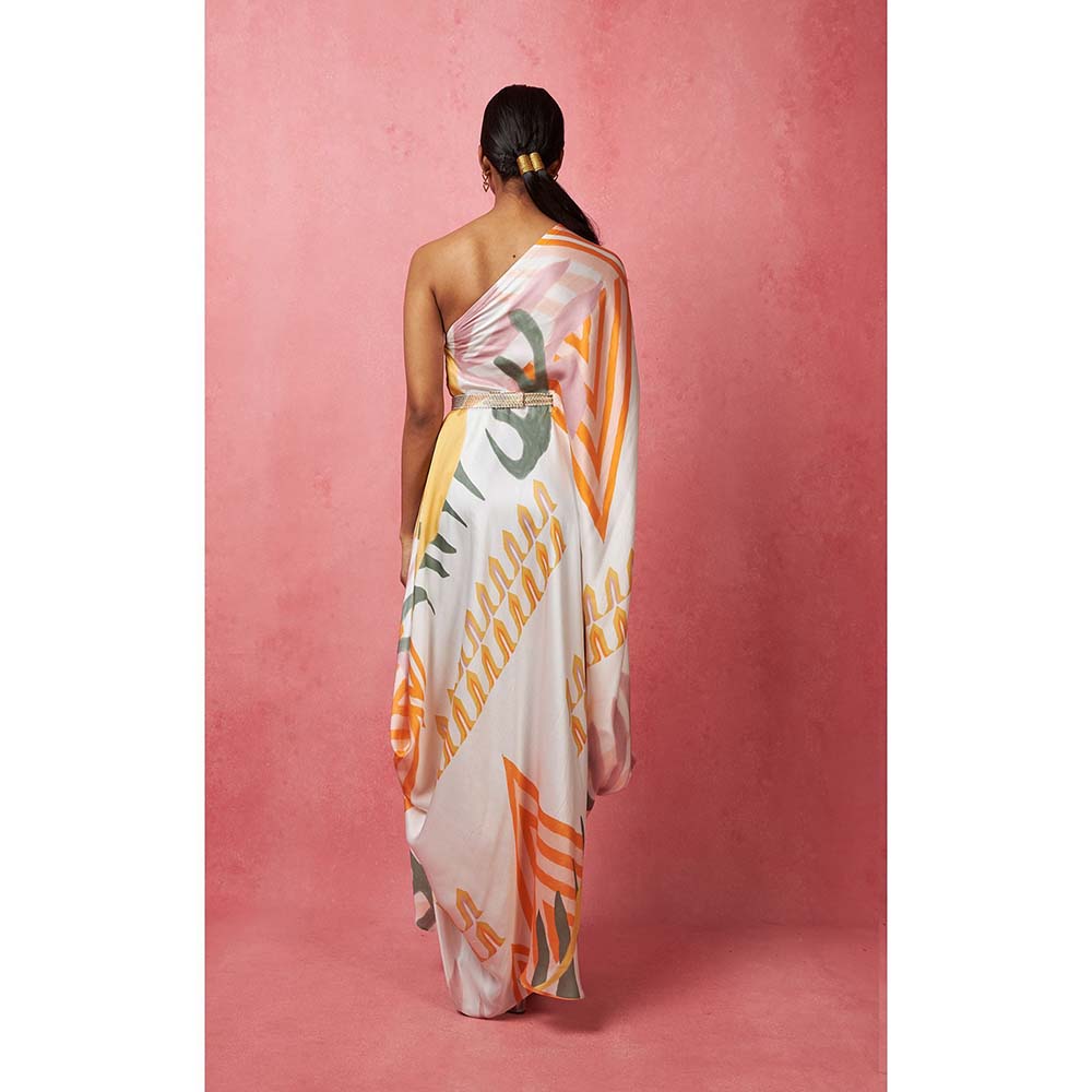 Vedika M Multi-Color One Shoulder Drape Maxi Dress (Set of 2)