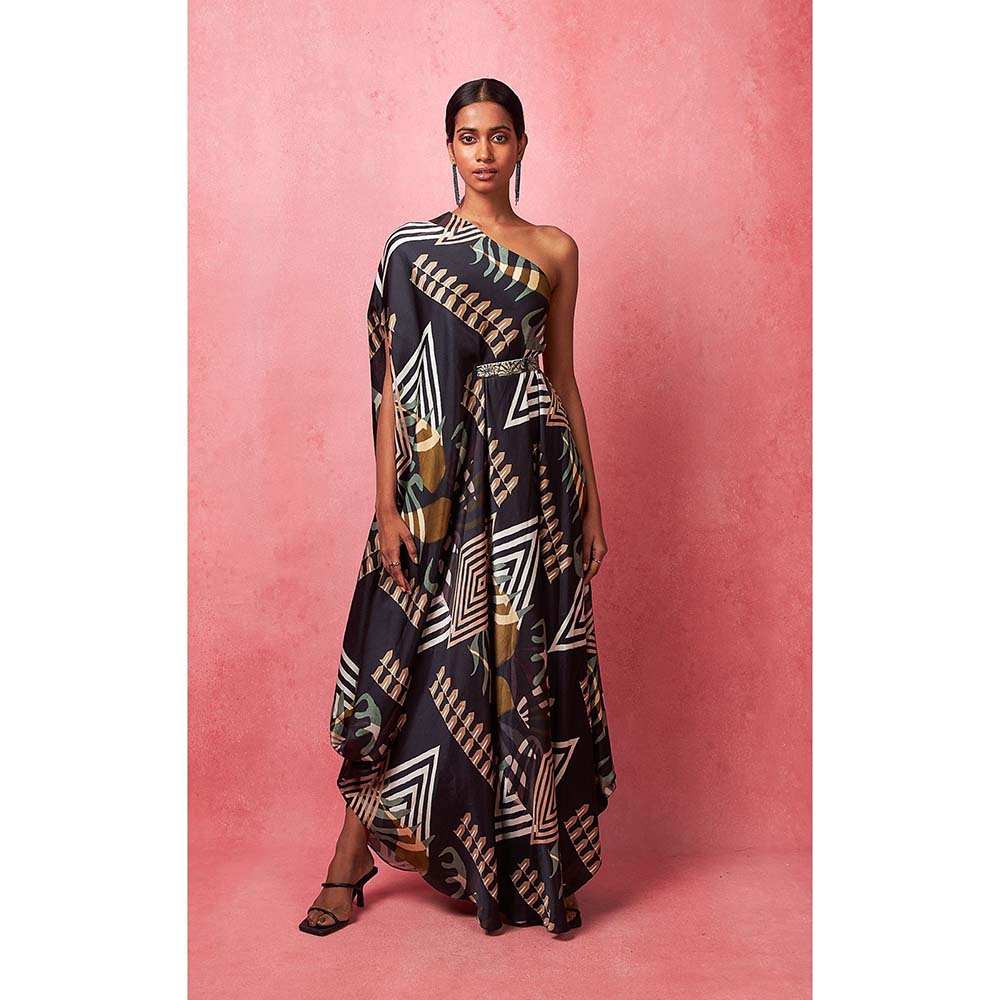 Vedika M Multi-Color One Shoulder Drape Maxi Dress (Set of 2)