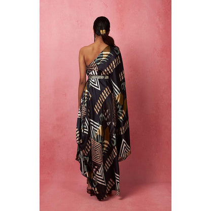 Vedika M Multi-Color One Shoulder Drape Maxi Dress (Set of 2)