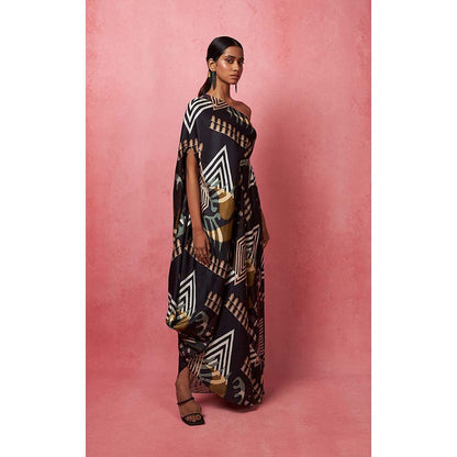 Vedika M Multi-Color One Shoulder Drape Maxi Dress (Set of 2)