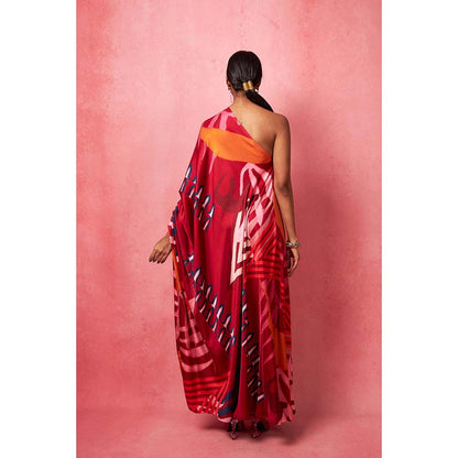 Vedika M Multi-Color One Shoulder Drape Maxi Dress