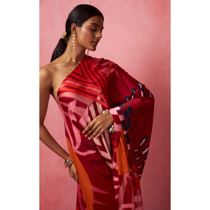Vedika M Multi-Color One Shoulder Drape Maxi Dress