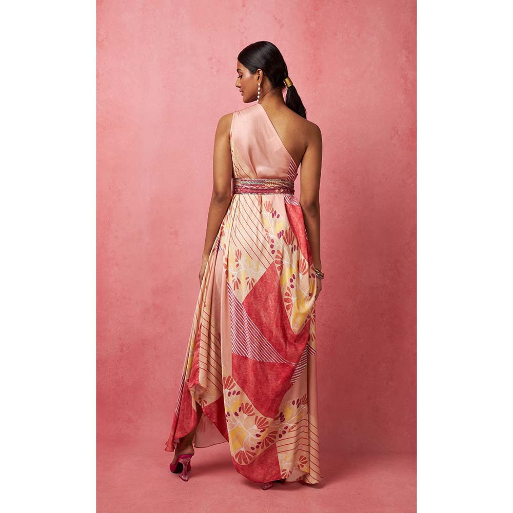 Vedika M Multi-Color One Shoulder Drape Maxi Dress (Set of 2)