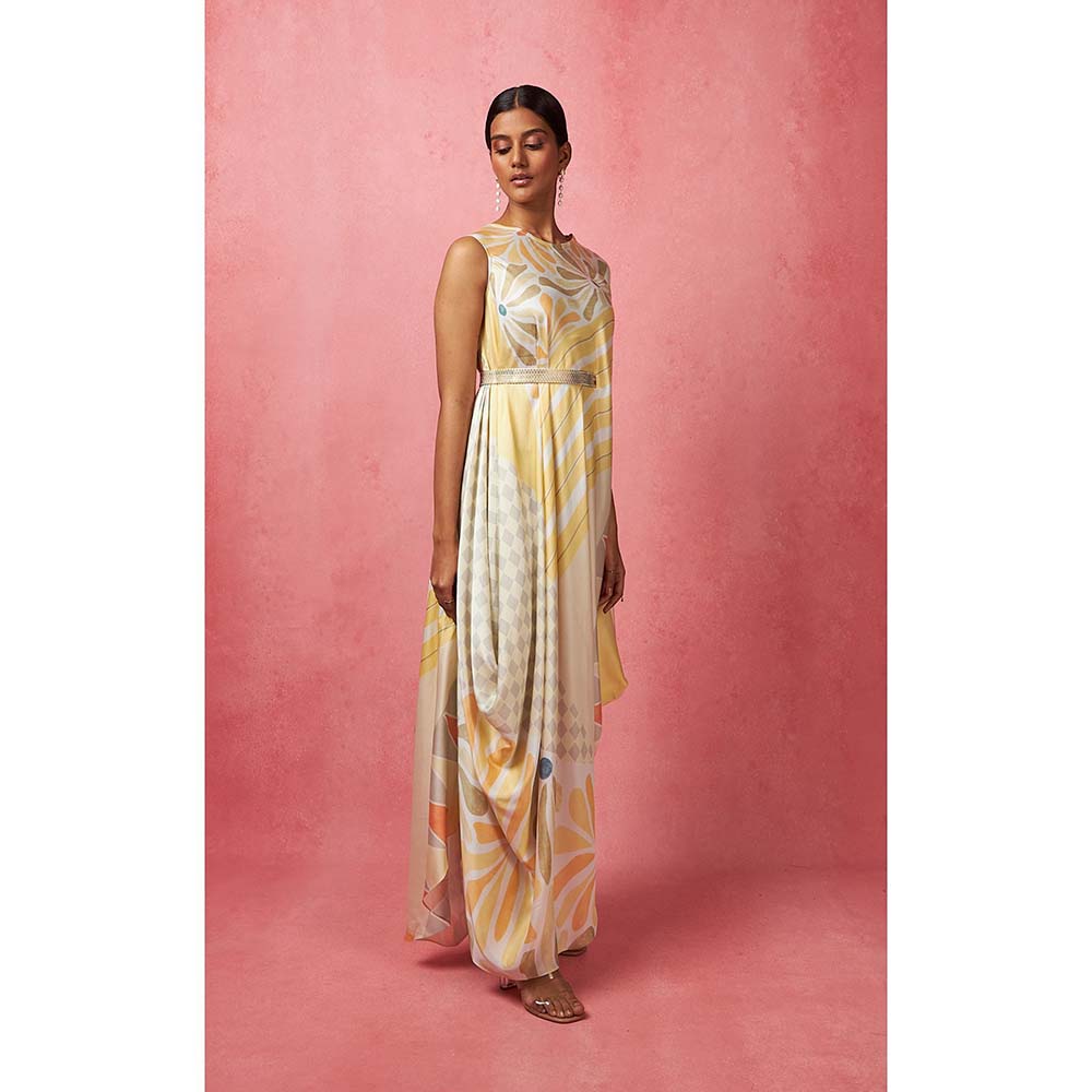 Vedika M Multi-Color One Shoulder Drape Maxi Dress (Set of 2)