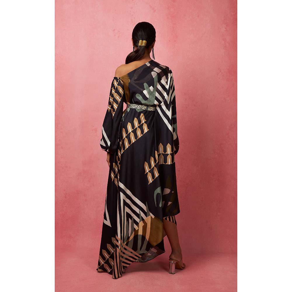 Vedika M Multi-Color Asymmetric Drape Maxi Dress (Set of 2)