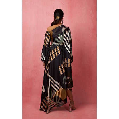 Vedika M Multi-Color Asymmetric Drape Maxi Dress (Set of 2)