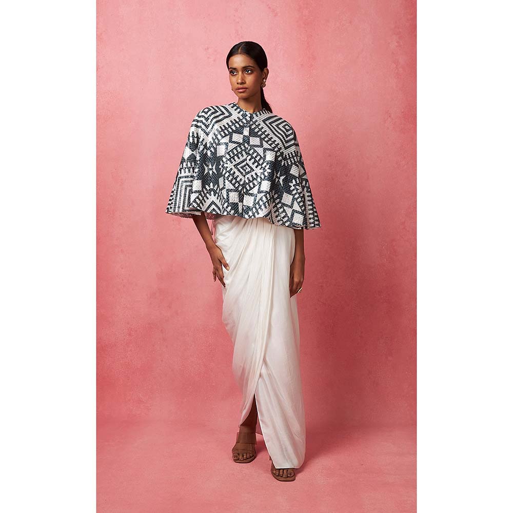 Vedika M Black & White Sequinned Cape with Skirt (Set of 2)