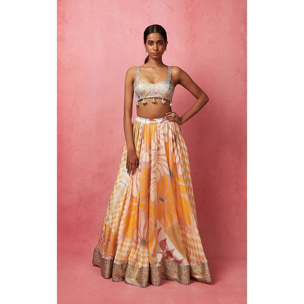 Vedika M Multi-Color Lehenga with Bustier and Dupatta (Set of 3)