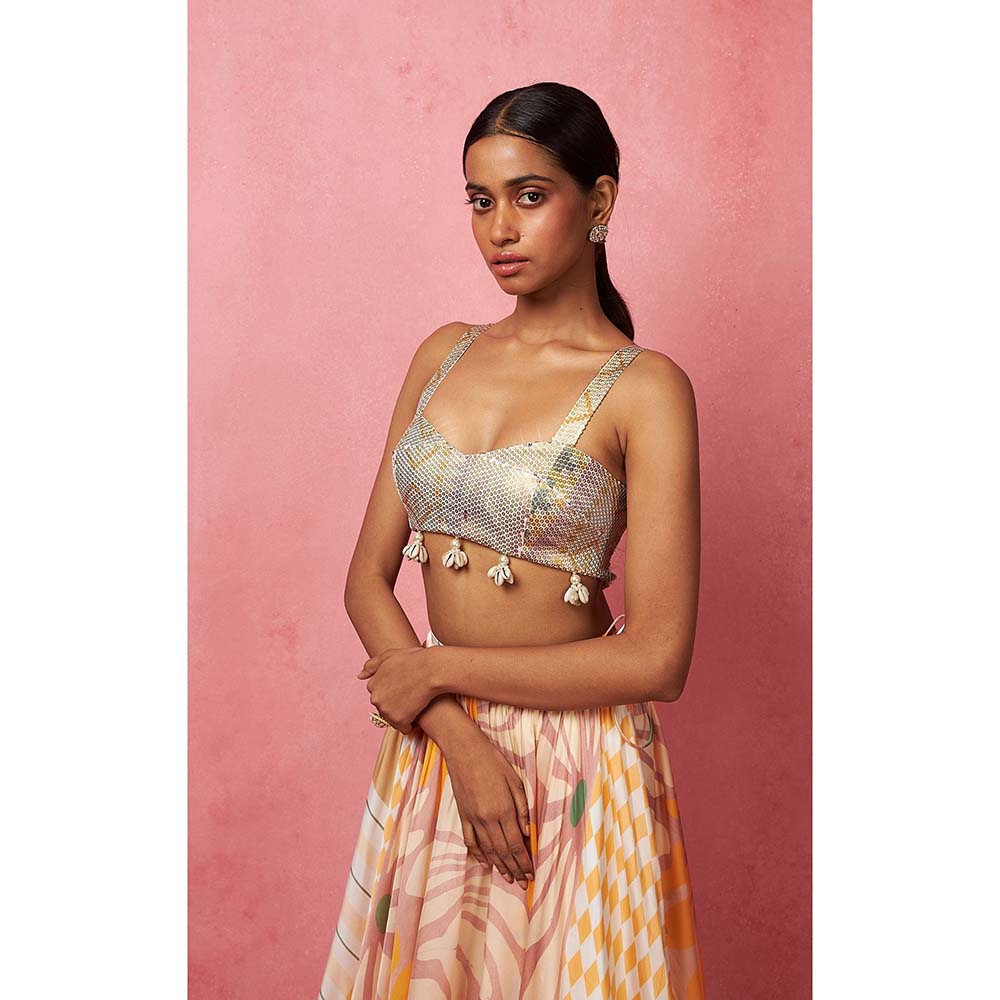 Vedika M Multi-Color Lehenga with Bustier and Dupatta (Set of 3)