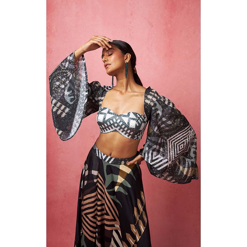 Vedika M Black Lehenga With Crop Top (Set of 2)