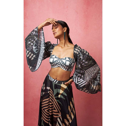 Vedika M Black Lehenga With Crop Top (Set of 2)