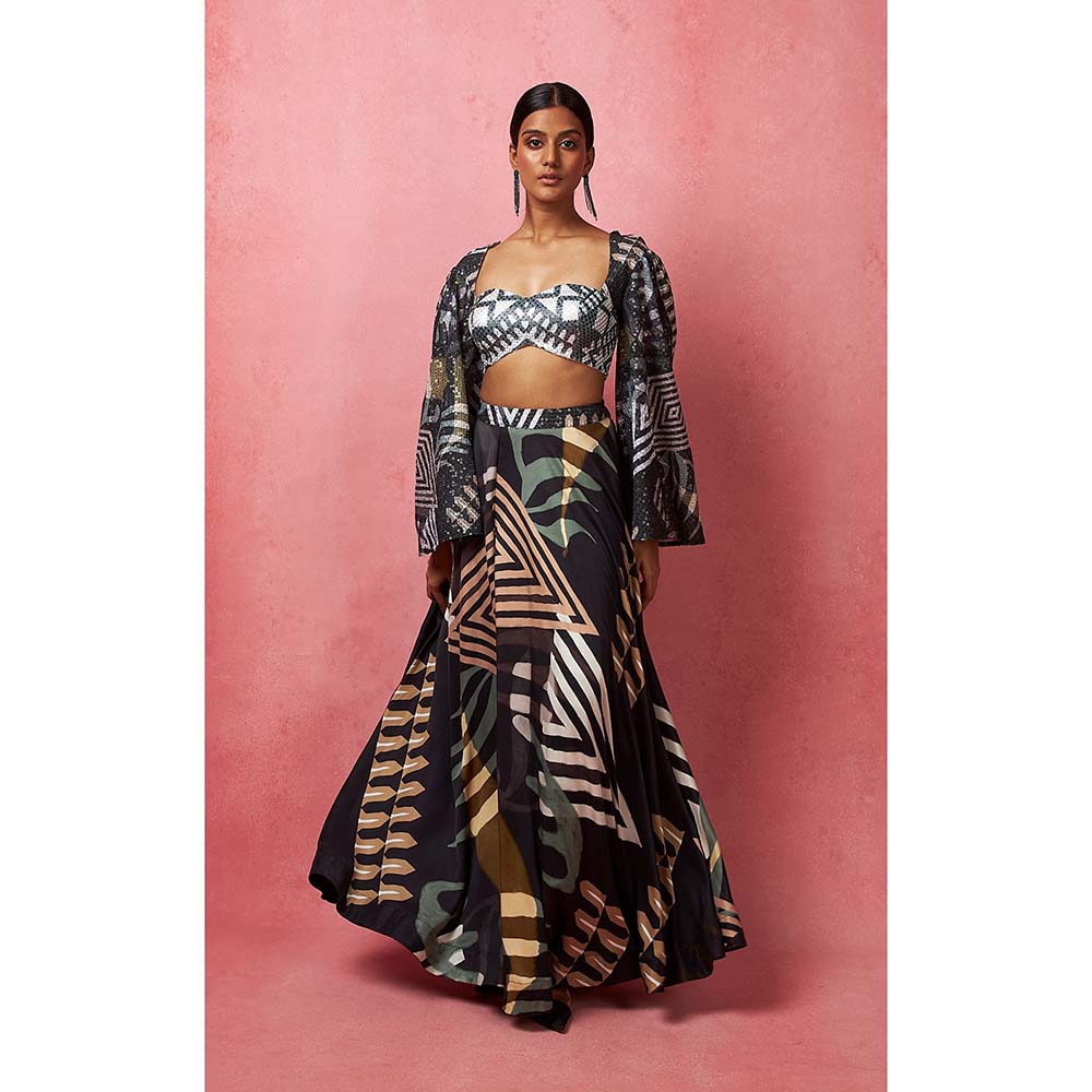 Vedika M Black Lehenga With Crop Top (Set of 2)