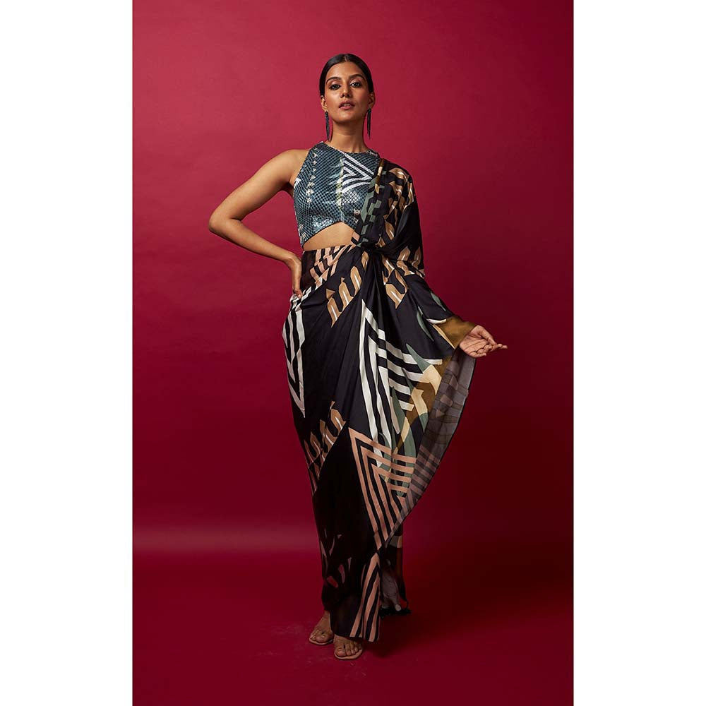 Vedika M Multi-Color Pre Stitched Saree with Stitched Blouse