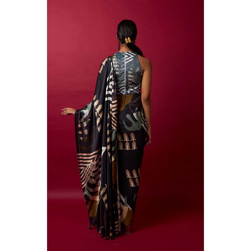 Vedika M Multi-Color Pre Stitched Saree with Stitched Blouse