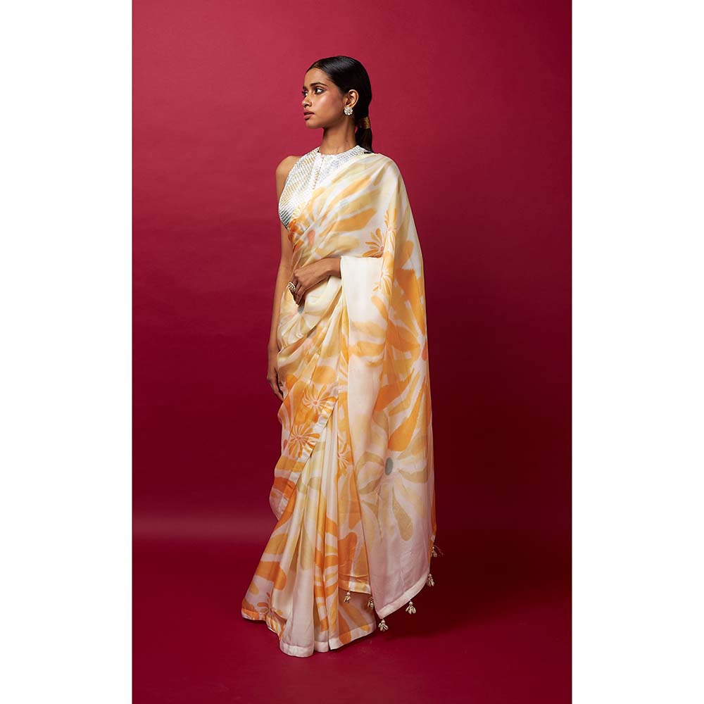 Vedika M White Saree with Stitched Blouse