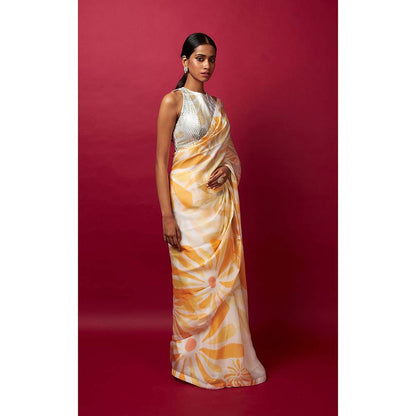 Vedika M White Saree with Stitched Blouse