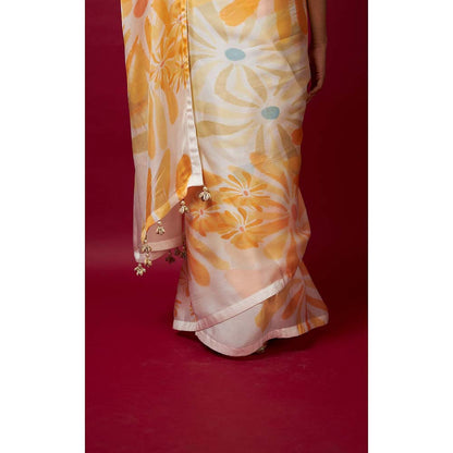 Vedika M White Saree with Stitched Blouse