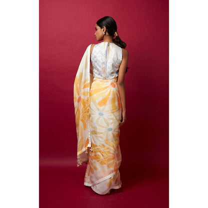 Vedika M White Saree with Stitched Blouse