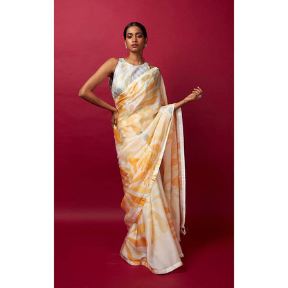 Vedika M White Saree with Stitched Blouse