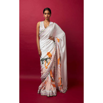Vedika M White Saree with Stitched Blouse