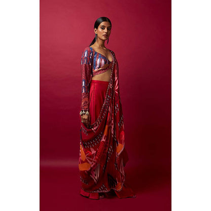 Vedika M Multi-Color Pre Stitched Saree with Stitched Blouse