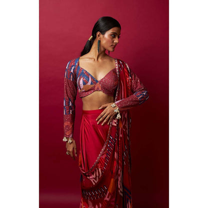 Vedika M Multi-Color Pre Stitched Saree with Stitched Blouse