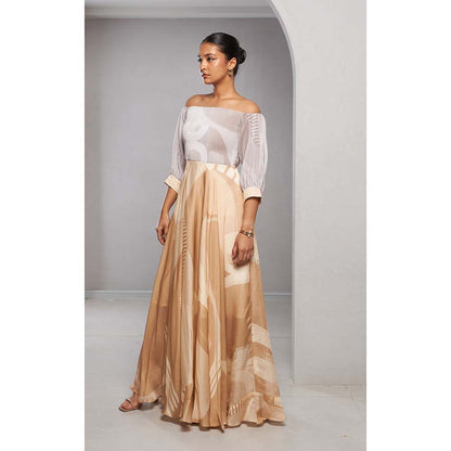 Vedika M Beige Printed Long Dress