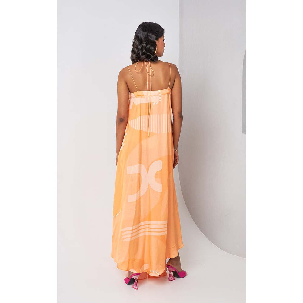 Vedika M Orange Printed Drape Dress