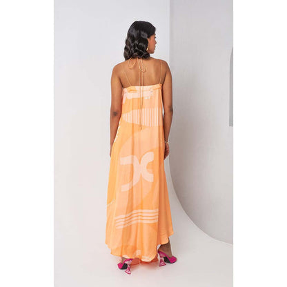 Vedika M Orange Printed Drape Dress
