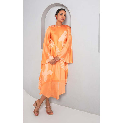 Vedika M Orange Printed Midi Dress