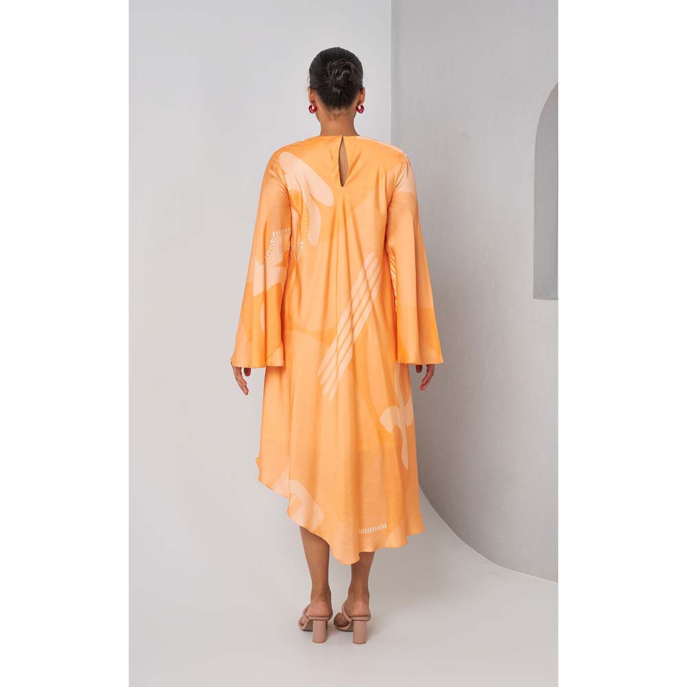 Vedika M Orange Printed Midi Dress