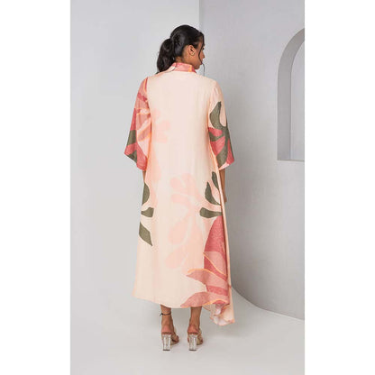 Vedika M Peach Floral Printed Overlapped Dress