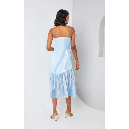 Vedika M Blue Micro Pleated Tiered Midi Dress