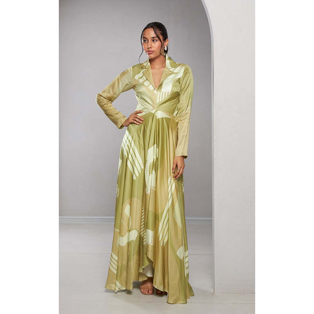 Vedika M Green Printed Long Dress
