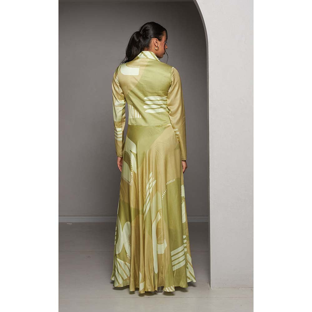 Vedika M Green Printed Long Dress