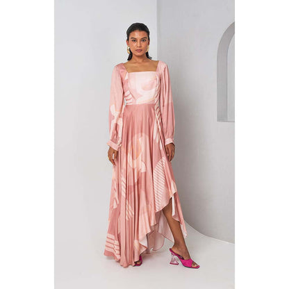Vedika M Mauve Printed Asymmetric Long Dress.