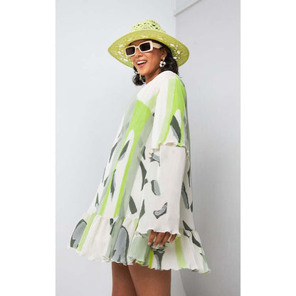 Vedika M Green Micro Printed Short Dress