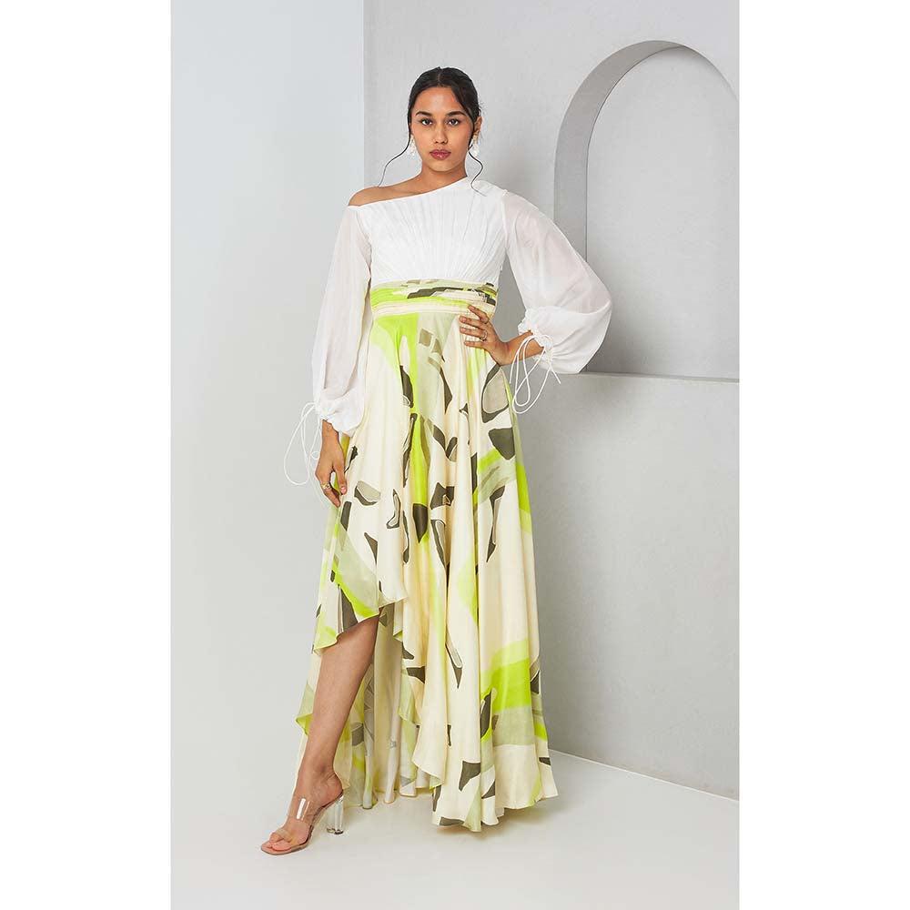 Vedika M Green Printed Drop Shoulder Dress