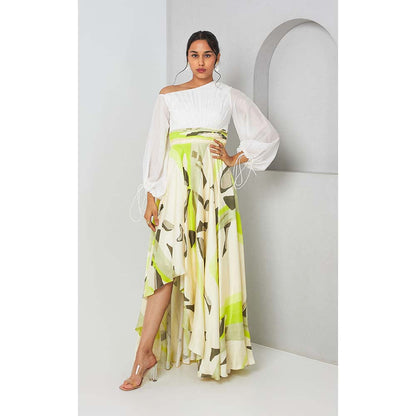 Vedika M Green Printed Drop Shoulder Dress
